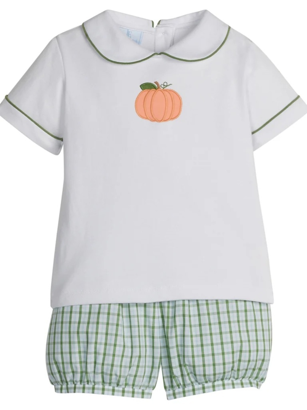 Little English 18M NWT White & Green Pumpkin Appliqué Boys Peter Pan Fall Set